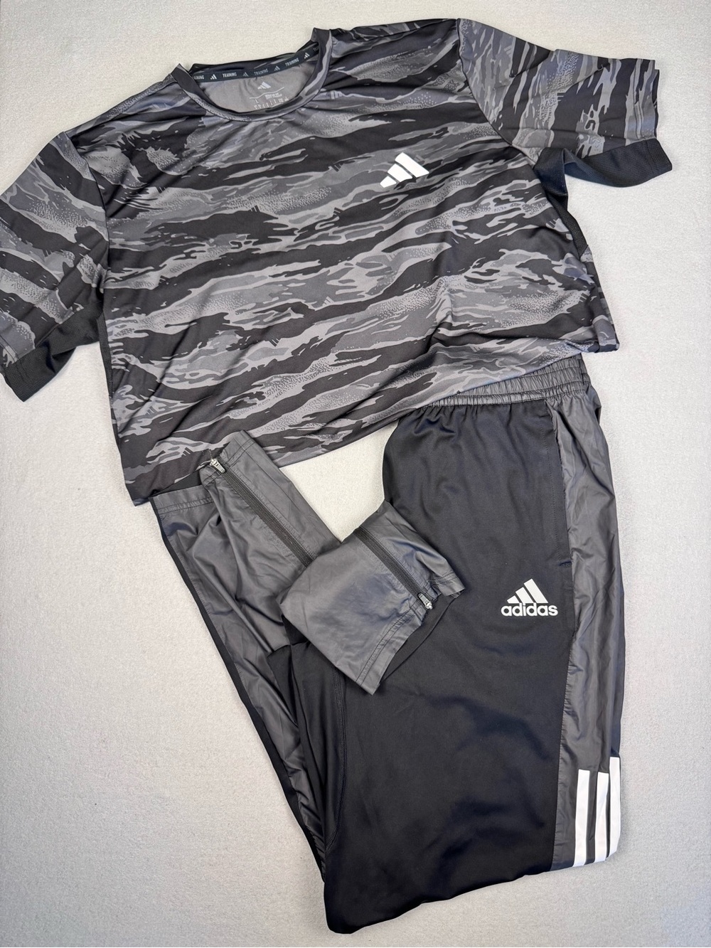 adidas Black & Gray Camo Athletic Top with Black Track Pants